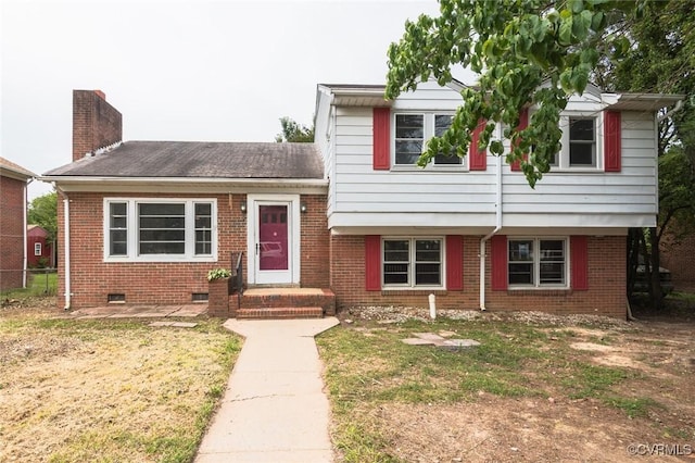 8005 Three Chopt Rd, Henrico, VA 23229 - split level home featuring brick siding, a chimney, and crawl space