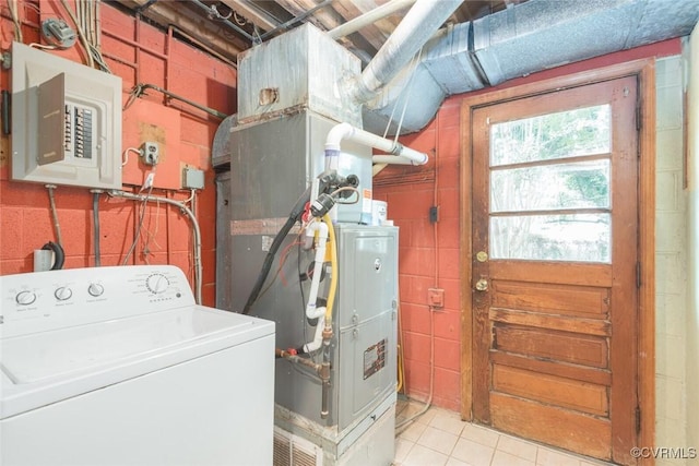 8005 Three Chopt Rd, Henrico, VA 23229 - washroom with washer / dryer, electric panel, tile patterned floors, and concrete block wall