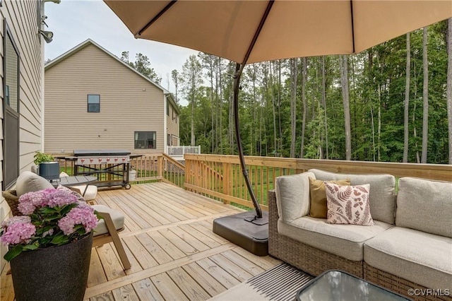18342 Magnolia Run Ln, Moseley, VA 23120 - wooden deck featuring an outdoor living space and grilling area