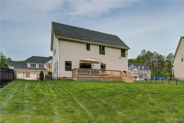 18342 Magnolia Run Ln, Moseley, VA 23120 - back of property with a fenced backyard, a deck, and crawl space