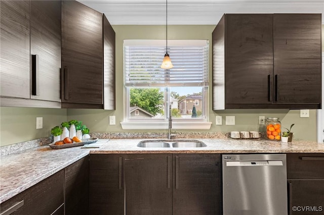3104 1st Ave, Richmond, VA 23222 - kitchen featuring dishwasher, dark brown cabinets, a sink, and pendant lighting