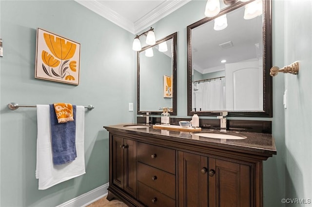3104 1st Ave, Richmond, VA 23222 - full bath featuring double vanity, ornamental molding, and baseboards