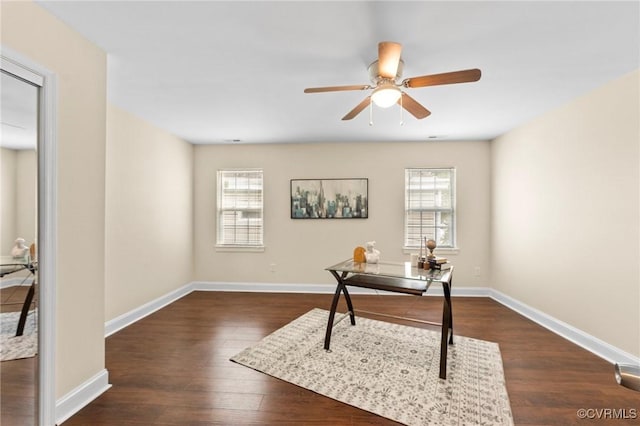 3104 1st Ave, Richmond, VA 23222 - office space with healthy amount of natural light, a ceiling fan, dark wood-style flooring, and baseboards