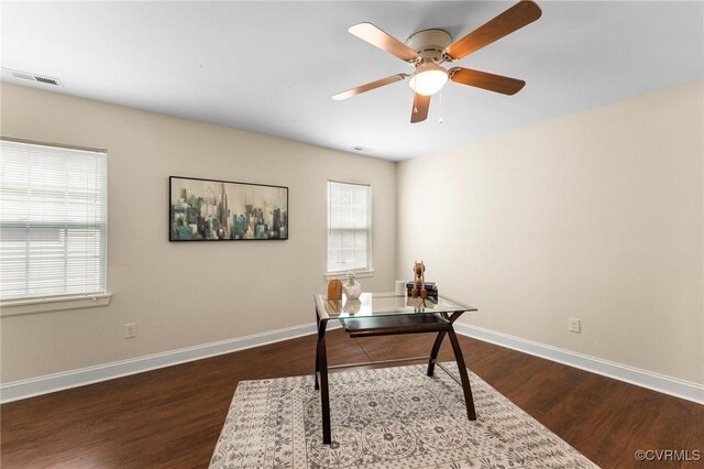 3104 1st Ave, Richmond, VA 23222 - office space featuring dark wood-style flooring, baseboards, and ceiling fan