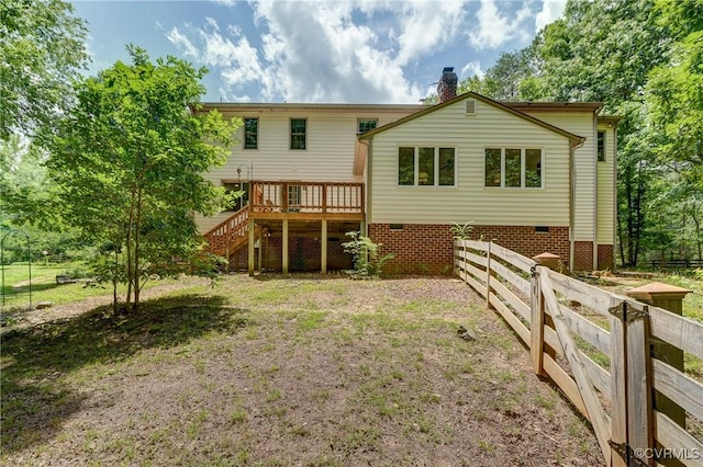 15368 W Fork Dr, Glen Allen, VA 23059 - rear view of house with stairway, a deck, crawl space, and a chimney