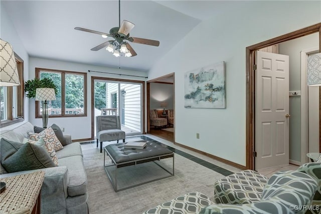 15368 W Fork Dr, Glen Allen, VA 23059 - living room featuring lofted ceiling and ceiling fan