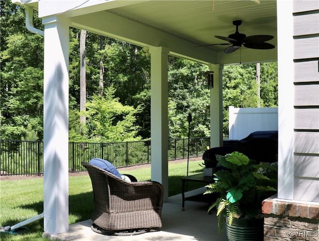 6948 Desert Candle Dr, Moseley, VA 23120 - fenced backyard featuring ceiling fan and a patio area