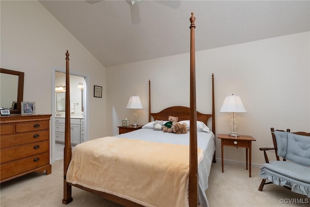7314 Norwood Pond Pl, Chesterfield, VA 23112 - bedroom with light carpet, vaulted ceiling, ensuite bath, and ceiling fan