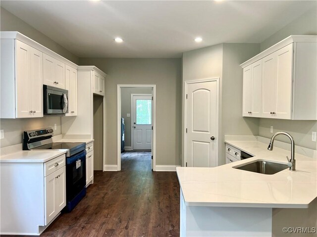 10251 Epps Ln, Amelia Courthouse, VA 23002 - kitchen with electric stove, stainless steel microwave, a sink, a peninsula, and recessed lighting