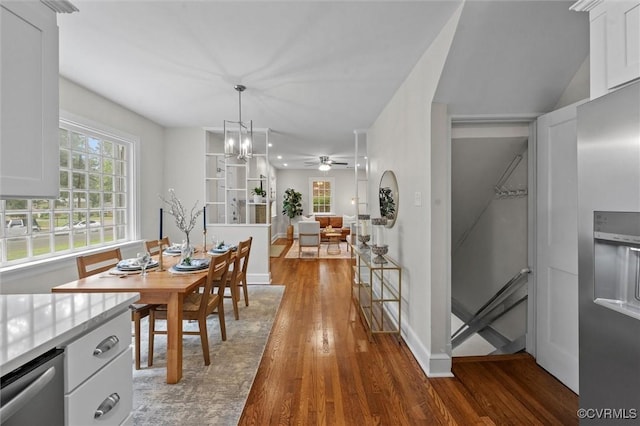 1004 W 45th St, Richmond, VA 23225 - dining area with wood finished floors, ceiling fan, and baseboards