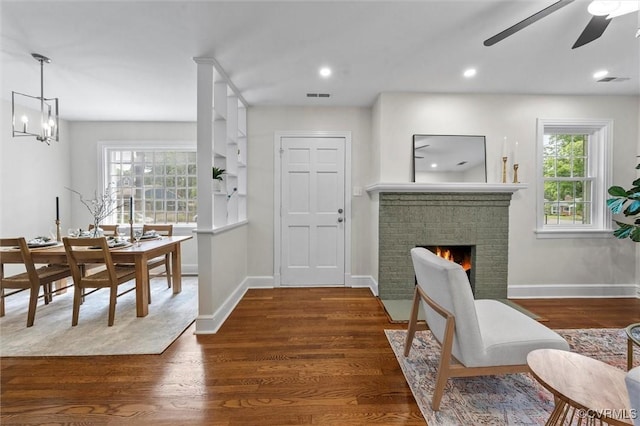 1004 W 45th St, Richmond, VA 23225 - foyer entrance featuring ceiling fan, a fireplace, healthy amount of natural light, baseboards, and recessed lighting