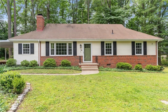 6405 Hagueman Dr, Richmond, VA 23225 - single story home featuring a chimney, brick siding, a front yard, and a carport