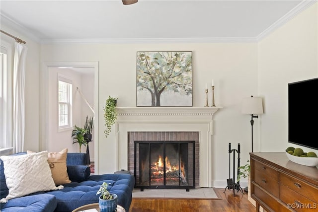 6405 Hagueman Dr, Richmond, VA 23225 - living area featuring crown molding, wood finished floors, and a fireplace