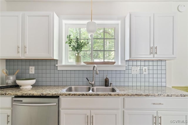 6405 Hagueman Dr, Richmond, VA 23225 - kitchen featuring dishwasher, a sink, white cabinets, and decorative backsplash