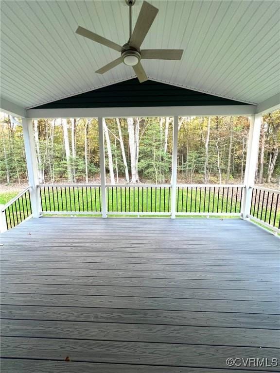94 Dingley Rd, Montross, VA 22520 - wooden deck with ceiling fan and a lawn