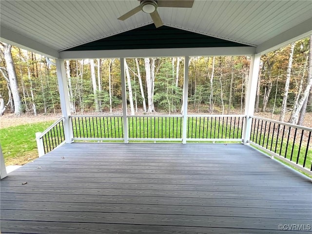 94 Dingley Rd, Montross, VA 22520 - wooden deck featuring ceiling fan and a lawn