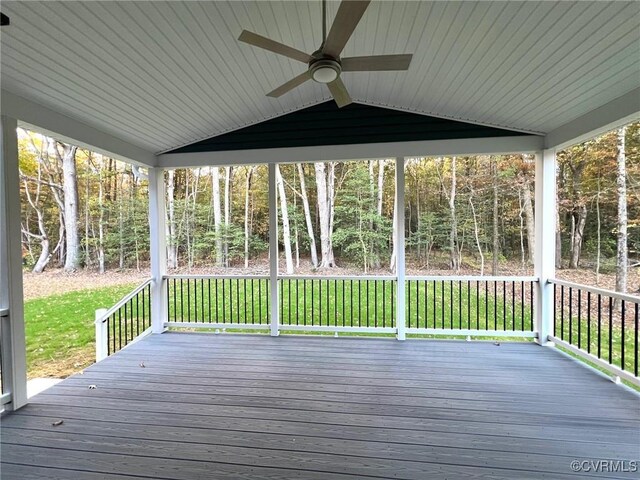 94 Dingley Rd, Montross, VA 22520 - wooden deck with ceiling fan and a yard