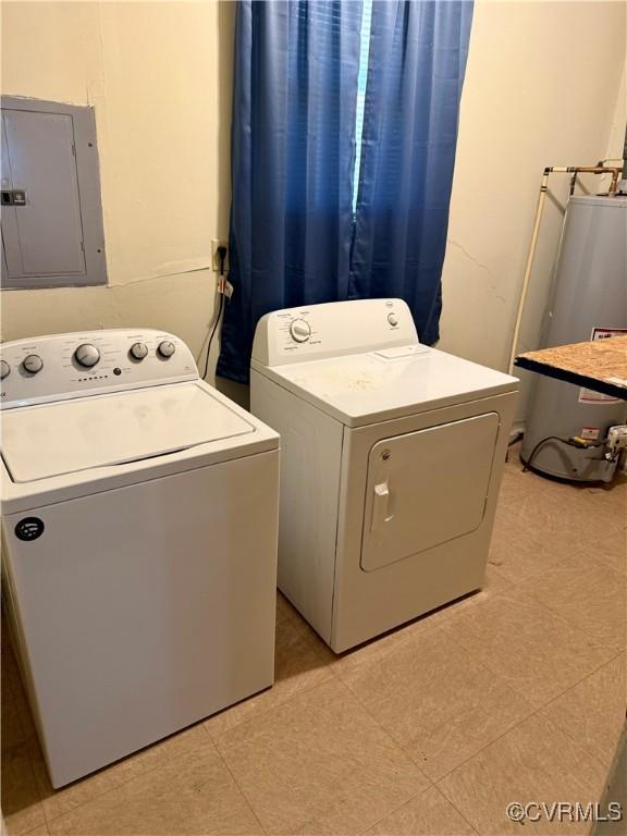 1501 Campbell Dr, Petersburg, VA 23803 - laundry room with electric panel, water heater, and washing machine and clothes dryer