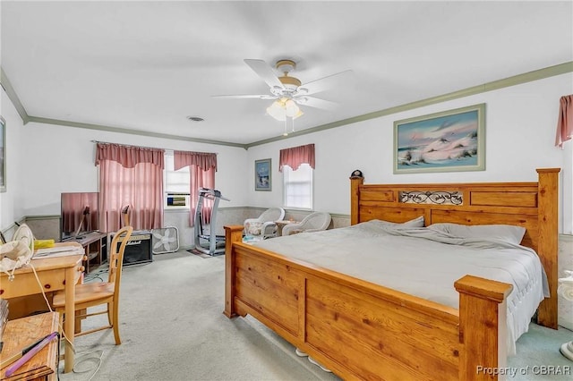 7486 Roaring Springs Rd, Gloucester, VA 23062 - bedroom with light carpet, ornamental molding, and ceiling fan