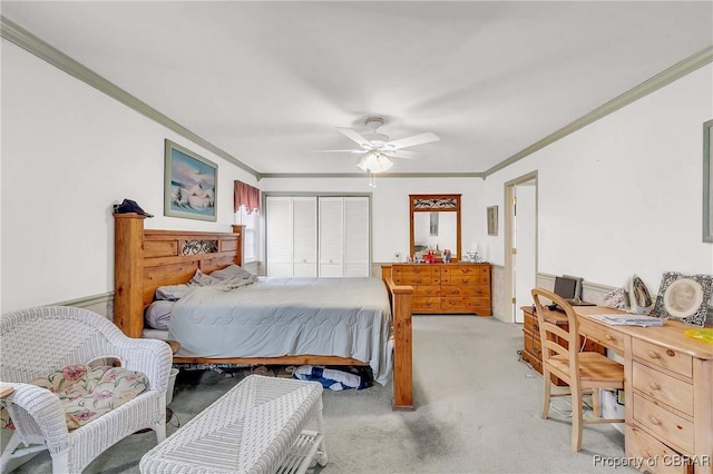 7486 Roaring Springs Rd, Gloucester, VA 23062 - bedroom with a closet, crown molding, light carpet, a ceiling fan, and a desk
