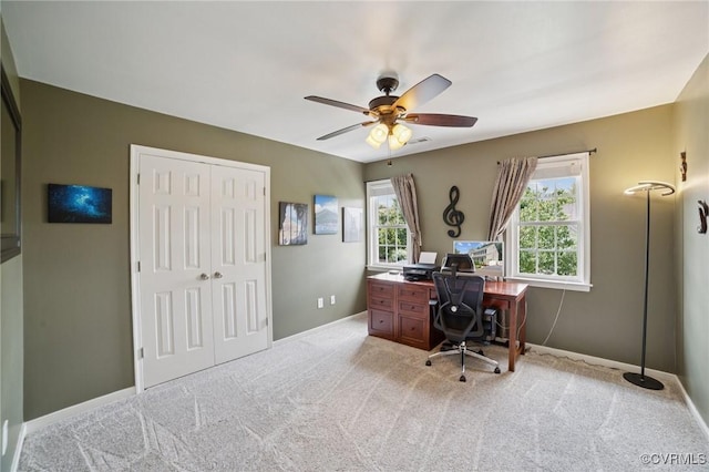 8390 Bink Pl, Mechanicsville, VA 23111 - office area featuring light colored carpet, baseboards, and a ceiling fan