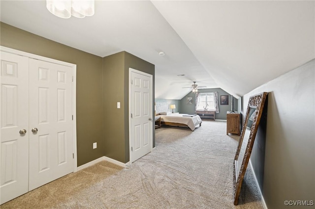 8390 Bink Pl, Mechanicsville, VA 23111 - bedroom with carpet, vaulted ceiling, baseboards, and ceiling fan