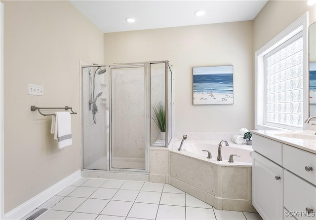 2017 Valley Springs Ct, Powhatan, VA 23139 - full bathroom with tile patterned flooring, a stall shower, a bath, and vanity