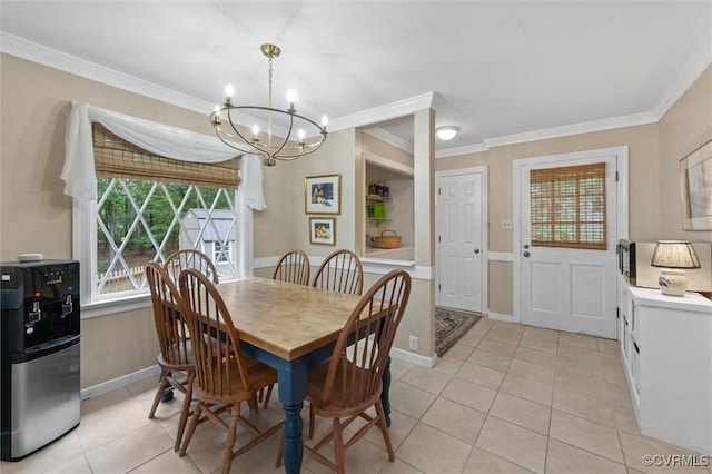 13211 Powderham Ln, Midlothian, VA 23113 - dining room featuring a chandelier, ornamental molding, light tile patterned floors, and baseboards