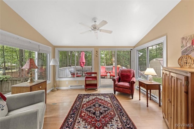 13211 Powderham Ln, Midlothian, VA 23113 - sunroom featuring vaulted ceiling, a baseboard radiator, wood finished floors, and a baseboard heating unit