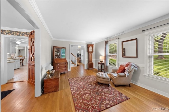 13211 Powderham Ln, Midlothian, VA 23113 - living area with plenty of natural light, crown molding, light wood-style floors, and baseboards