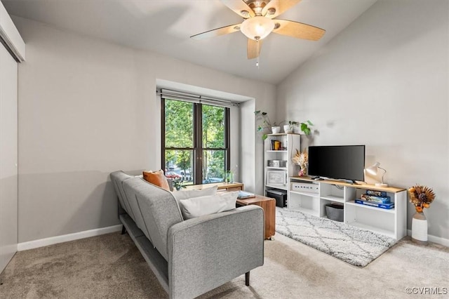 2990 Woodbridge Crossing Dr, Midlothian, VA 23112 - carpeted living room featuring a ceiling fan and lofted ceiling