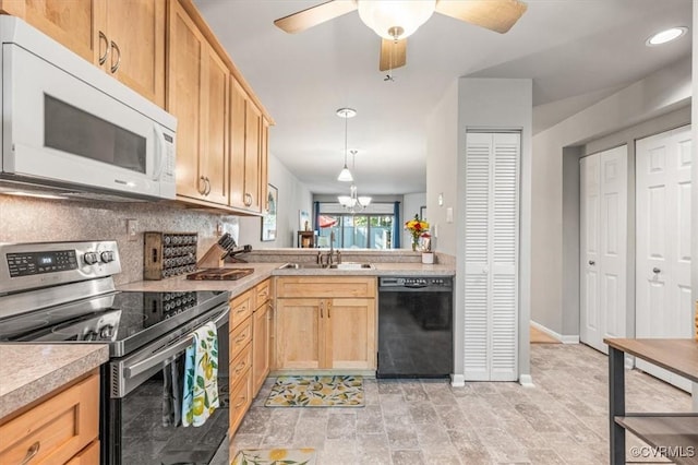 2990 Woodbridge Crossing Dr, Midlothian, VA 23112 - kitchen featuring white microwave, black dishwasher, stainless steel electric range, and light brown cabinetry
