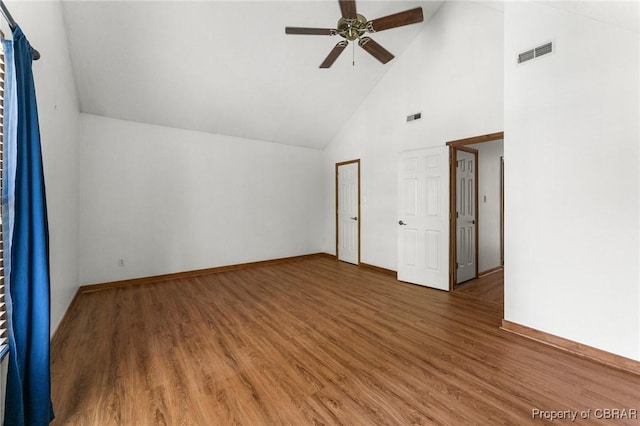 6402 Willow Landing Way, Chester, VA 23831 - bonus room with a ceiling fan, high vaulted ceiling, wood finished floors, and baseboards