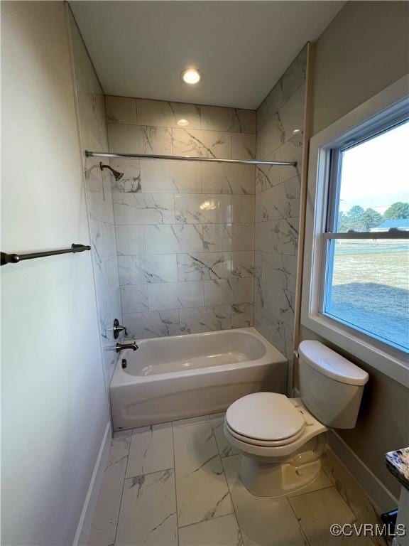 27 Otter Ln, Montross, VA 22520 - full bathroom featuring marble look tile flooring, toilet, shower / tub combination, vanity, and baseboards