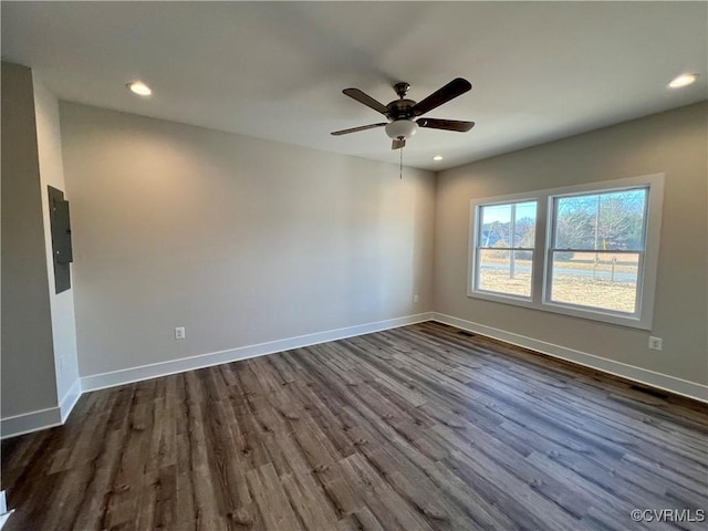 27 Otter Ln, Montross, VA 22520 - spare room featuring dark wood-style flooring, recessed lighting, a ceiling fan, and baseboards