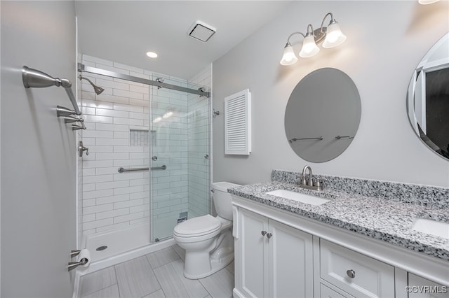 2750 Old Point Dr, Henrico, VA 23233 - full bathroom with double vanity, a stall shower, tile patterned flooring, and recessed lighting
