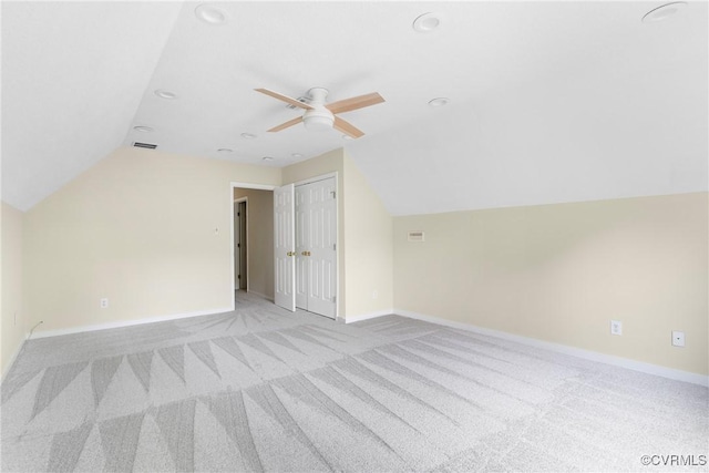 11830 Cedar Landing Ter, Chesterfield, VA 23831 - bonus room with vaulted ceiling, a ceiling fan, baseboards, light colored carpet, and recessed lighting