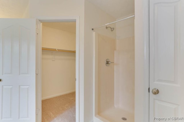 106 Haymaker Pl, Williamsburg, VA 23185 - full bath featuring a stall shower, baseboards, and a spacious closet