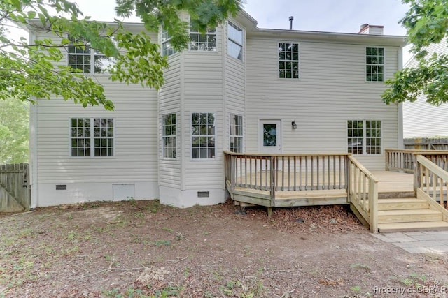 106 Haymaker Pl, Williamsburg, VA 23185 - rear view of property with crawl space, a chimney, and a deck