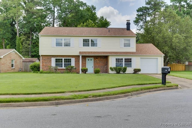 205 Captains Ct, Hampton, VA 23669 - view of front of property with an attached garage, a chimney, driveway, and brick siding