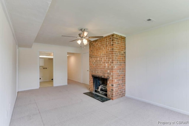 205 Captains Ct, Hampton, VA 23669 - unfurnished living room featuring a ceiling fan, a fireplace, carpet, and baseboards