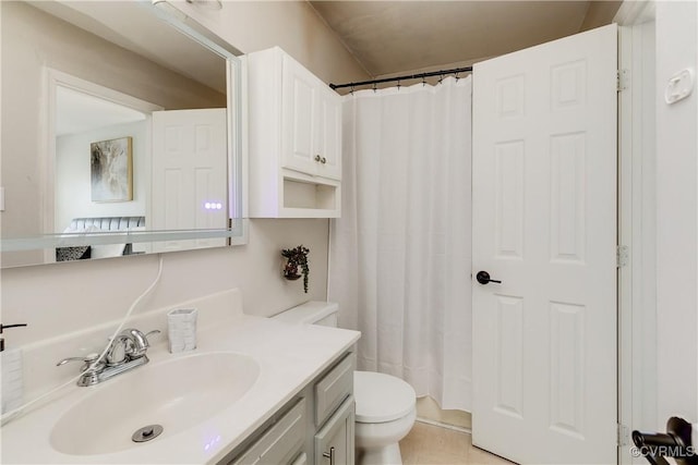 12321 Boxford Ln, Chesterfield, VA 23114 - bathroom with toilet, vanity, curtained shower, and tile patterned floors