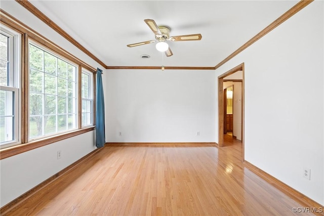 7708 Walnut Cir, Quinton, VA 23141 - empty room featuring light wood finished floors, ornamental molding, baseboards, and a ceiling fan