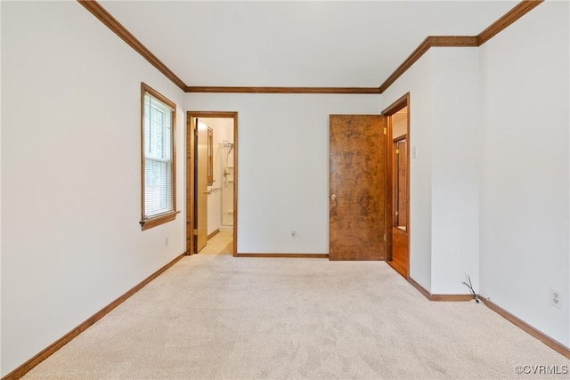 7708 Walnut Cir, Quinton, VA 23141 - unfurnished bedroom featuring crown molding, baseboards, carpet, and connected bathroom