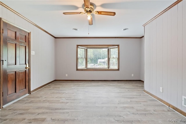 7708 Walnut Cir, Quinton, VA 23141 - unfurnished room with ornamental molding, light wood-style flooring, ceiling fan, and baseboards