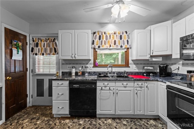 9540 Alfaree Rd, Chesterfield, VA 23237 - kitchen featuring black appliances, dark countertops, white cabinets, and healthy amount of natural light
