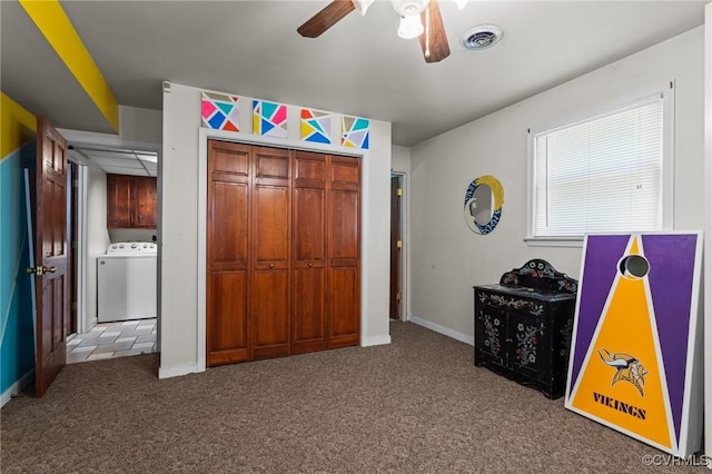 9540 Alfaree Rd, Chesterfield, VA 23237 - carpeted bedroom with washer / dryer, a closet, and a ceiling fan