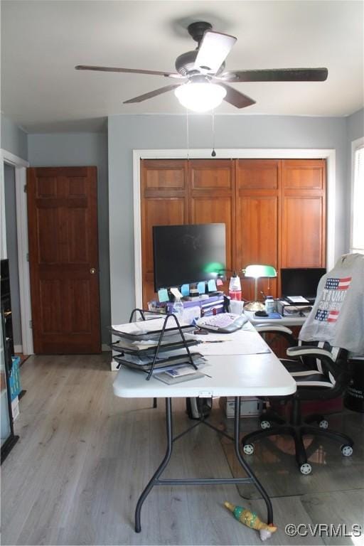 9540 Alfaree Rd, Chesterfield, VA 23237 - home office with ceiling fan and light wood-type flooring