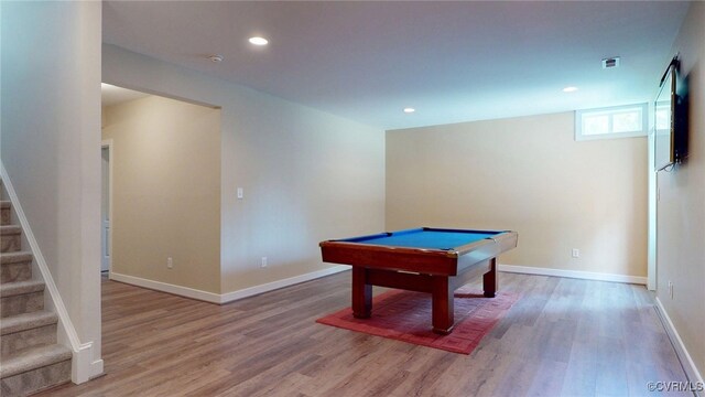 11706 Black Alder Dr, Moseley, VA 23120 - game room featuring light wood-style flooring, billiards table, recessed lighting, and baseboards