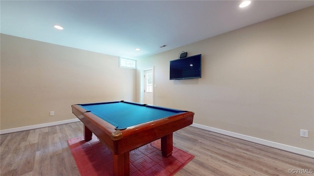 11706 Black Alder Dr, Moseley, VA 23120 - playroom with billiards table, light wood-type flooring, baseboards, and recessed lighting